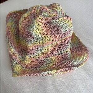 Lele Sadoughi Pastel Crochet Sun Hat - Pink, Yellow, Green